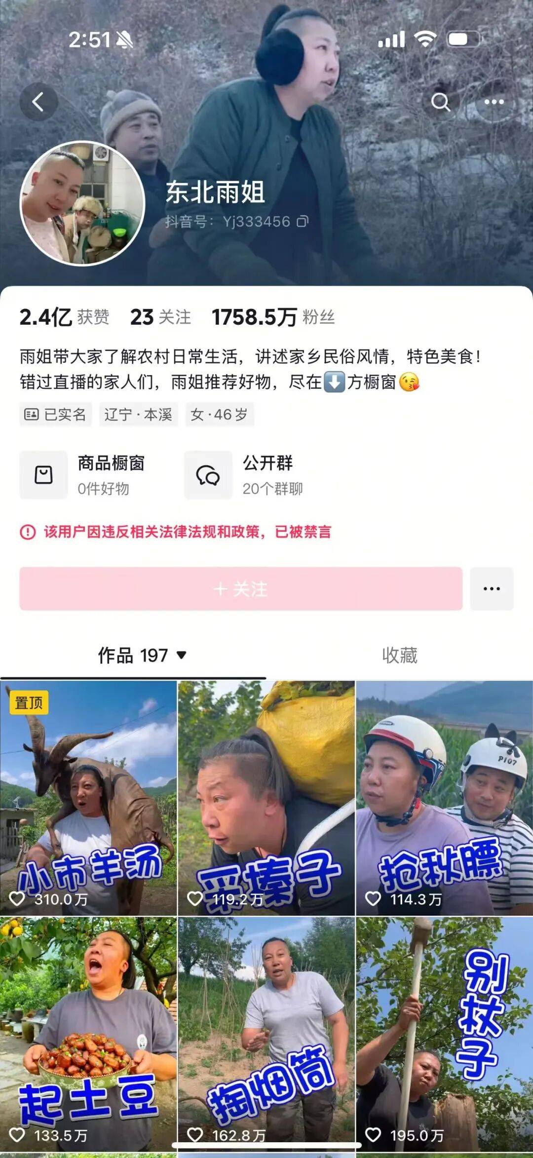 “东北雨姐”带货红薯粉厂商被强制执行671万元,其账号或将于10月解封
